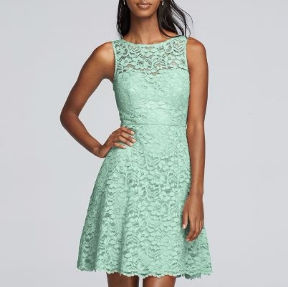 David's Bridal Mint Blue Illusion Lace A-line Dress